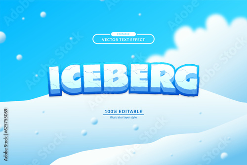 Iceberg snow at winter season fun playful editable text effect. eps vector file