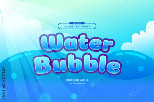 fresh natural water bubble sea ocean editable text effect. eps vector file