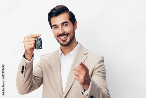 business man service smile auto car buy holding hand key keyboard photo