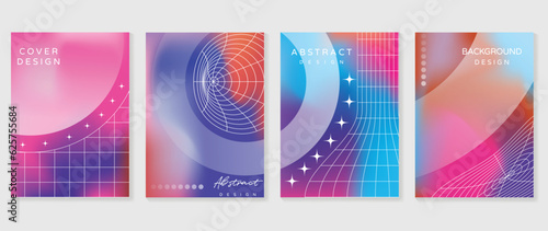 Modern y2k design background cover. Abstract gradient graphic with sparkles, wireframe. Aesthetic business cards collection illustration for flyer, brochure, invitation, social media, idol poster.