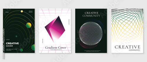 Modern banner design background. Abstract gradient graphic with 3d, geometric shapes, blend lines, wireframe. Futuristic business cards collection illustration for flyer, brochure, social media.