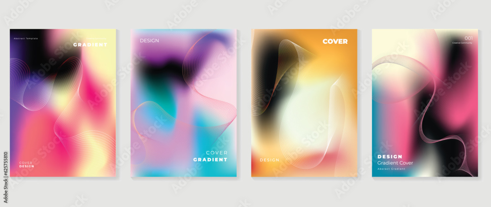 Gradient design background cover set. Abstract gradient graphic with wavy line, liquid, layers. Futuristic business cards collection illustration for flyer, brochure, invitation, media.