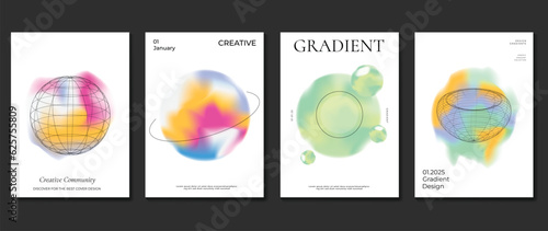 Modern y2k design background cover. Abstract gradient graphic with circle, wireframe. Aesthetic business cards collection illustration for flyer, brochure, invitation, social media, idol poster.