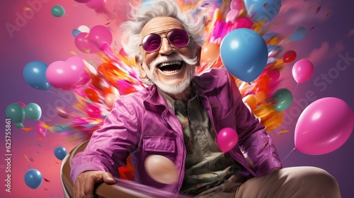 Concept art retirement. Old man chilling. Celebrate retiree. 