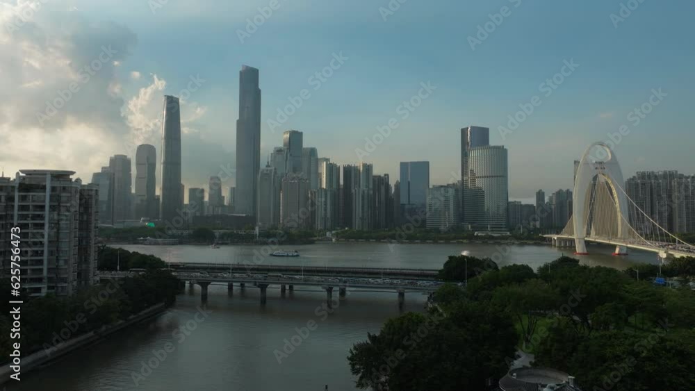 Guangzhou panorama sunny morning aerial view Canton Tower Guangzhou panorama sunny morning aerial view Canton Tower