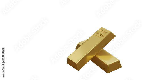 3D rendering of gold bar on white background, Financial concept, 96.5% gold bars 