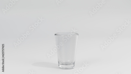 3D rendering of empty glass on white with space, transparency glass