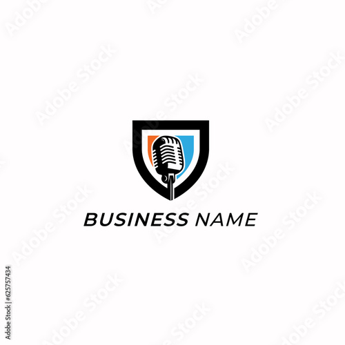 design logo combine shield and mic podcasting