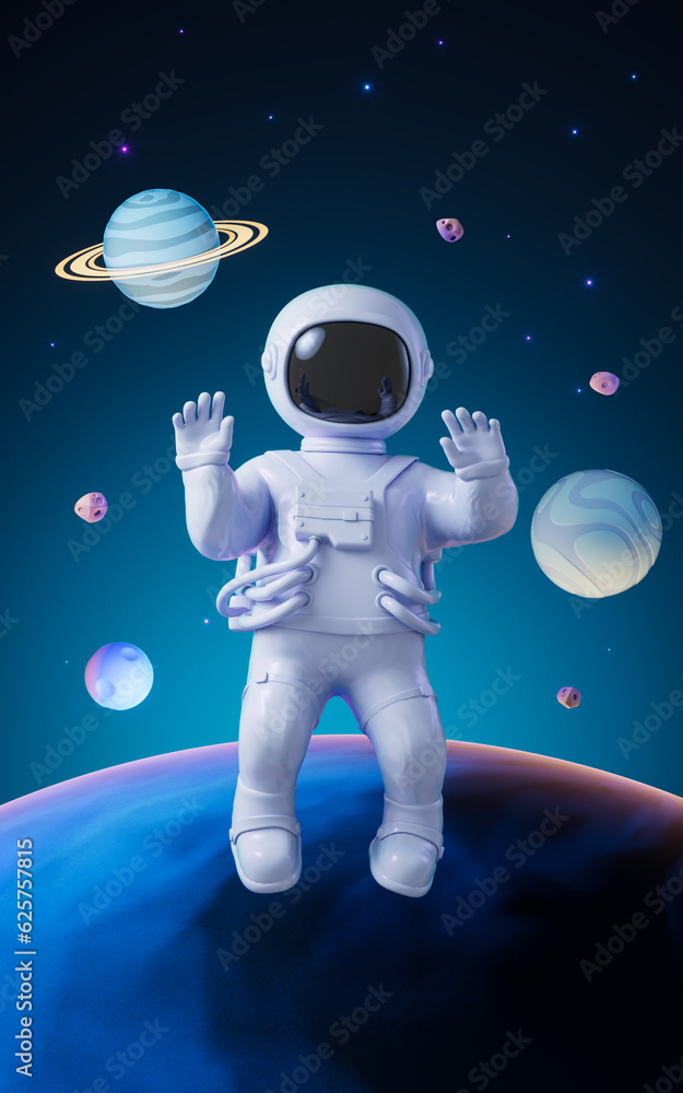 Cartoon spaceman with outer space background, 3d rendering. Cartoon spaceman with outer space background, 3d rendering.