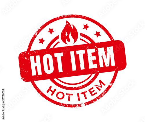 Hot item vector stamp. Red round grunge hot item sign on white background
