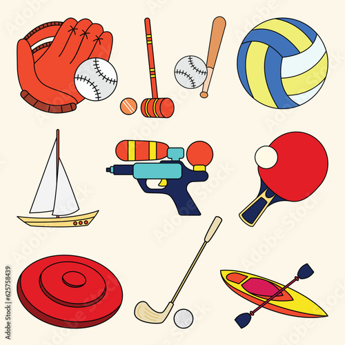 Set of Summer Games Simple Flat Line Illustration