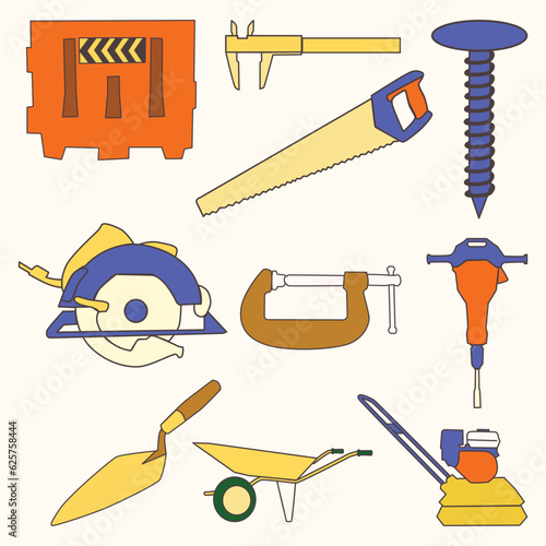 Set of Repair Tools Simple Flat Line Illustration