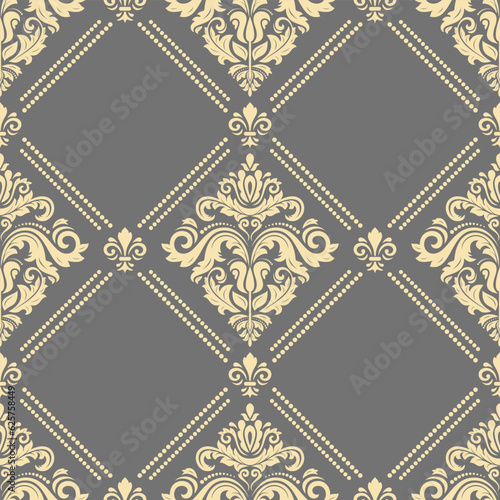 Classic seamless vector pattern. Damask orient ornament. Classic gray nad golden vintage background. Orient pattern for fabric, wallpapers and packaging