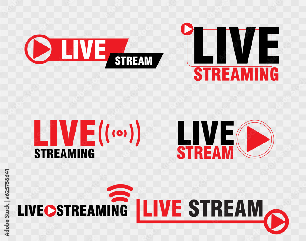 Set of live streaming icons and video broadcasting Set of live streaming icons and video broadcasting