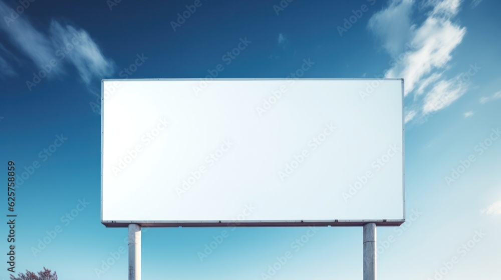 Obraz premium low angle shot of blank billboard mockup against bright blue sky.