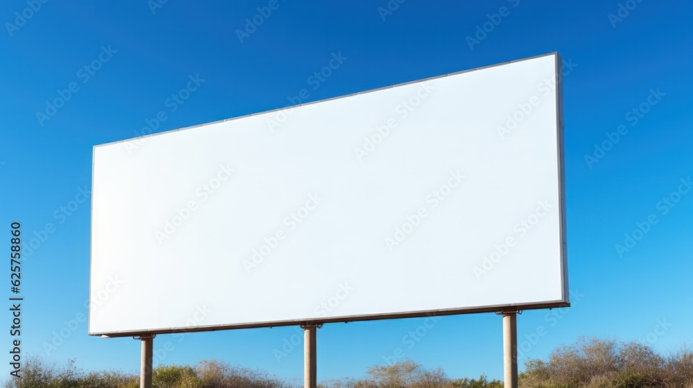 Obraz premium low angle shot of blank billboard mockup against bright blue sky.