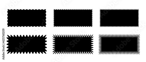 Zig zag edge rectangle shape collection. Jagged rectangular elements set. Black graphic design elements for decoration, banner, poster, template, sticker, badge. Vector photo