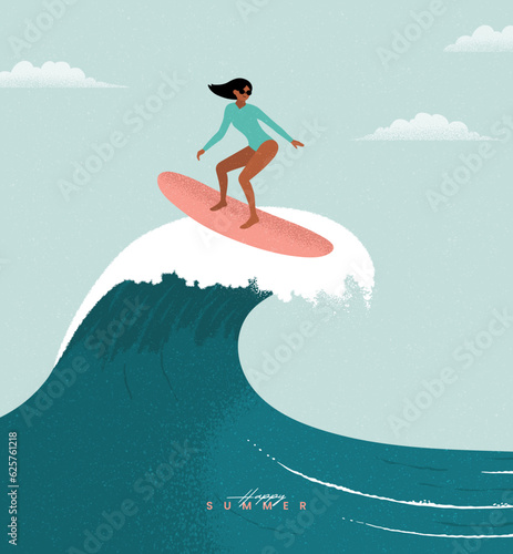 Obraz na płótnie Summer activity, Surfing on ocean big wave
