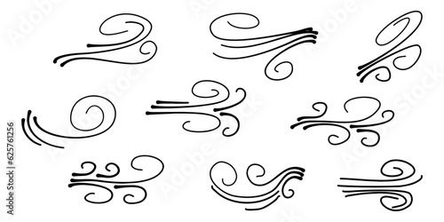 Doodle wind blow, gust design isolated on white background. vector hand drawn illustration