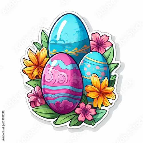 easter sticker with ester eggs on white isolated background photo