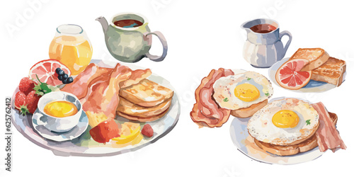 Watercolor english breakfast clipart for graphic resources