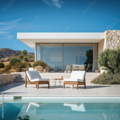beautiful modern villa with pool, generative ai