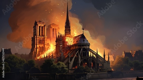 Burning Notre Dame in Paris, generative ai
