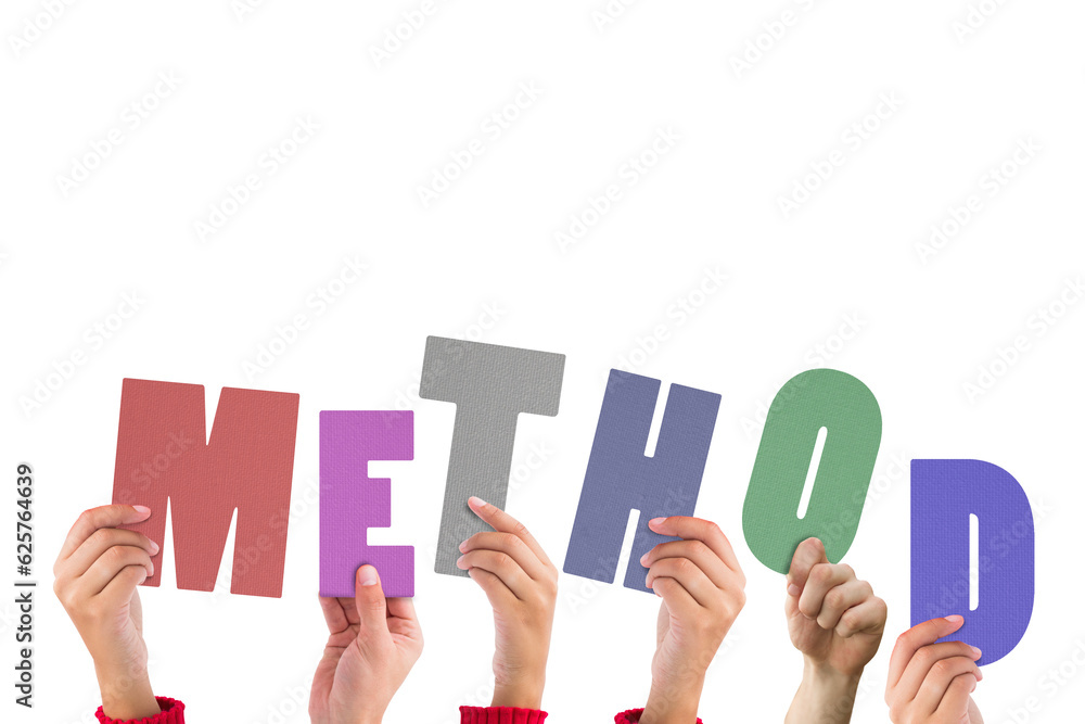 Digital png illustration of hands with method text on transparent background Digital png illustration of hands with method text on transparent background