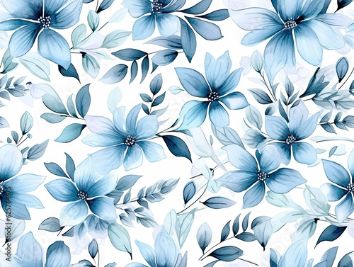 Blue flower seamless pattern.Wild flowers watercolor wallpaper. Created with generative AI tools