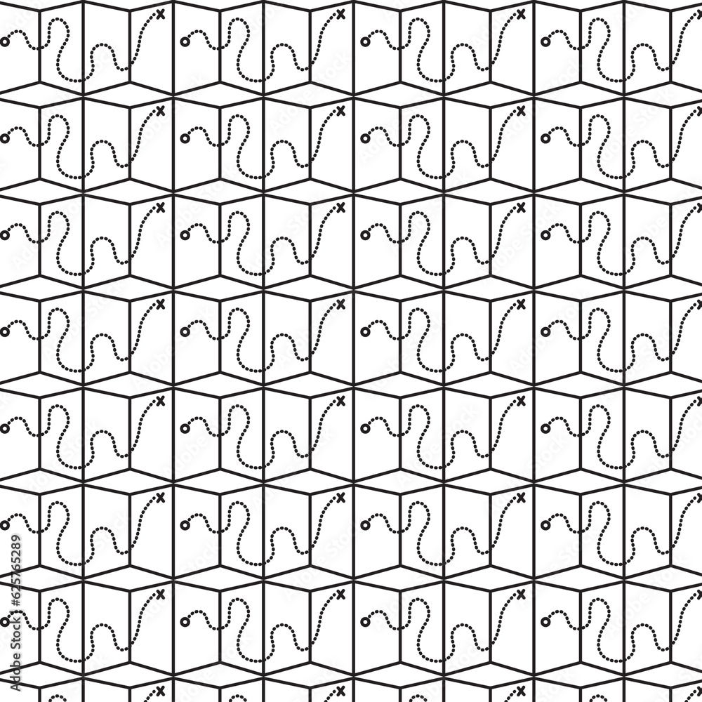 Digital png illustration of repeated grid pattern with journey lines on transparent background