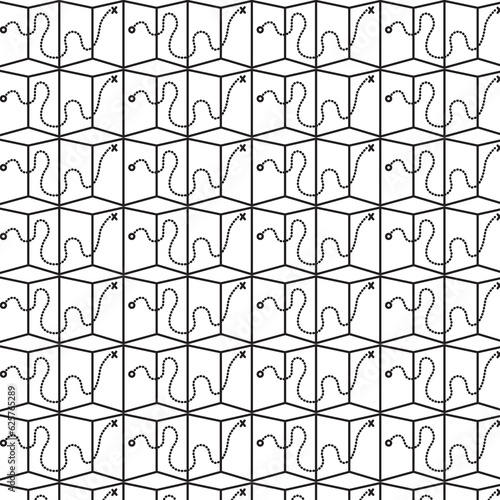 Digital png illustration of repeated grid pattern with journey lines on transparent background