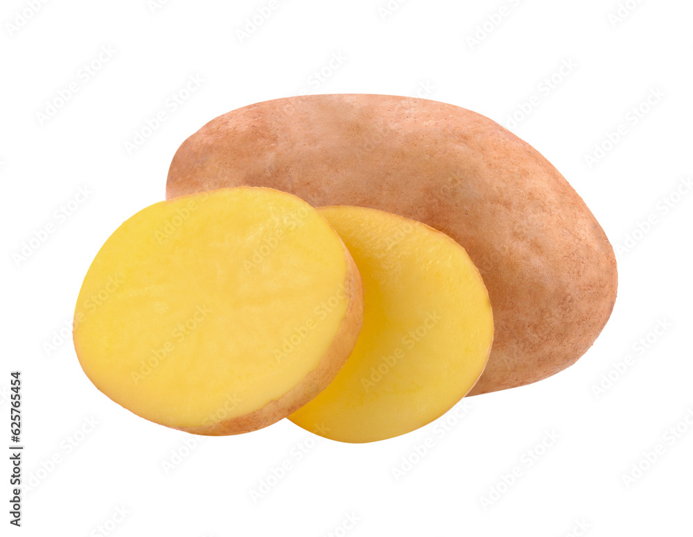 Isolated potatoes. Cut raw potato vegetables isolated transparent png