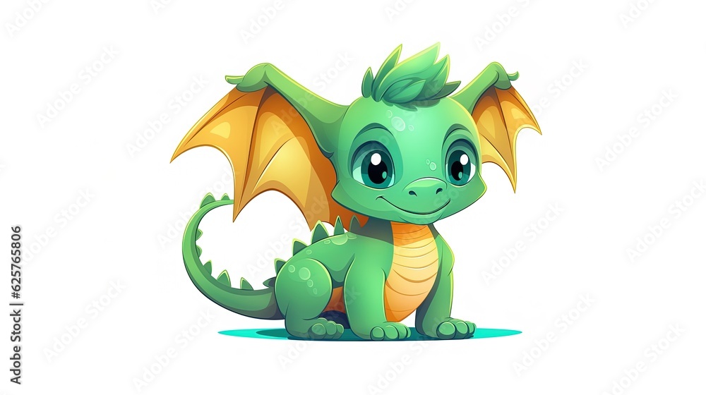 Fototapeta premium 3D cute dragon illustration cartoon, generated by AI
