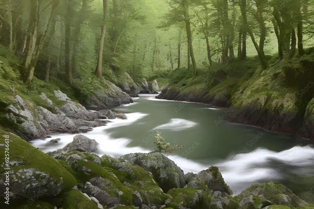 Fototapeta premium stream in the forest， generative AI, Generative, AI,