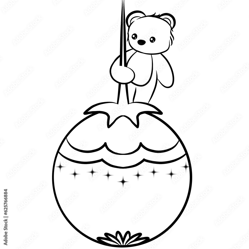 Little cute bear and a bell line drawing on transparent background Little cute bear and a bell line drawing on transparent background