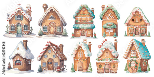 Print op canvas Watercolor gingerbread house clipart for graphic resources