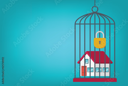 House locked in inside the cage. Mortgage dept. Real estate concept.