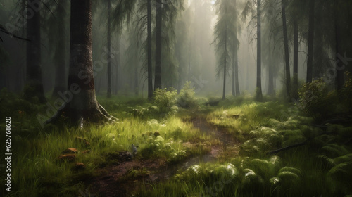 forest glade where it rains , illustration, Generative AI © jirasin