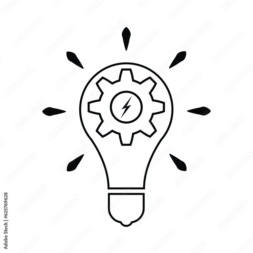 Fototapeta premium Idea light bulb with cogwheel and lightning symbol. vector icon design