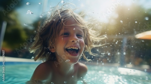 Child playing in water at swimming pool