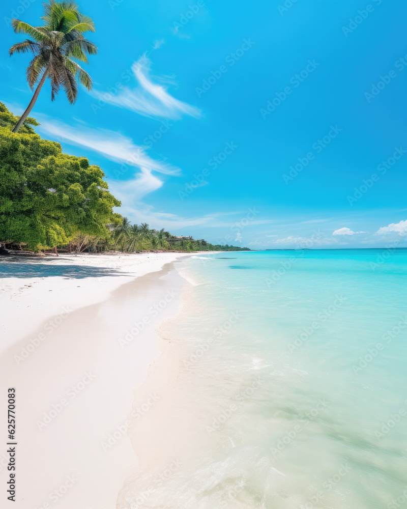 Tropical island with palm trees and turquoise blue water