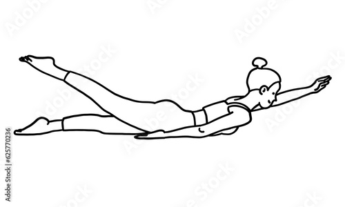 Wallpaper Mural Training in pilates and yoga pose female character. Meditation, pilates, mental health. Female, lady, woman, girl. Vector illustration in outline cartoon flat style isolated on white background. Torontodigital.ca