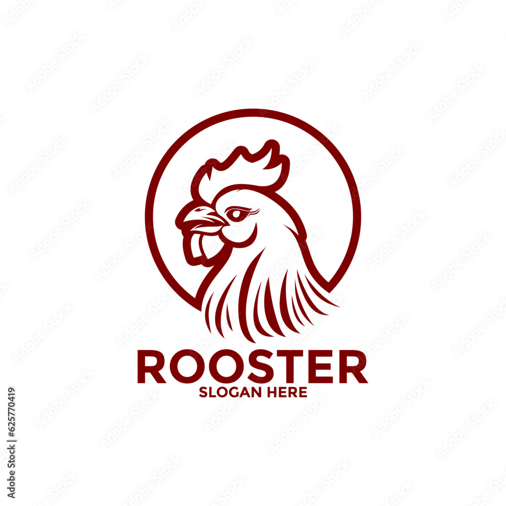 Red Line Rooster logo design vector template