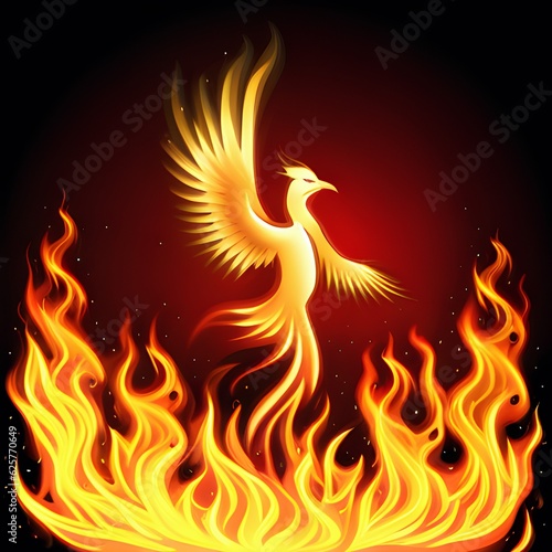 Phoenix bird risen from the ashes, fire bird. Burning bird. - Ai