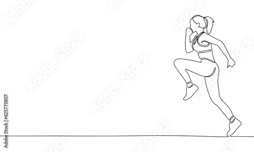 Silhouette of running woman. Concept of sport banner. One line continuous minimalism vector illustraiton. Line art, outline.