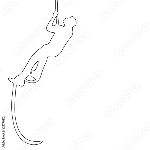 Silhouette of climber climb to the top. Concept of business banner. One line continuous minimalism vector illustraiton. Line art, outline.
