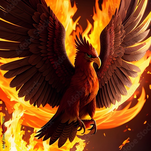 Phoenix bird risen from the ashes, fire bird. Burning bird - Ai © Impress Designers