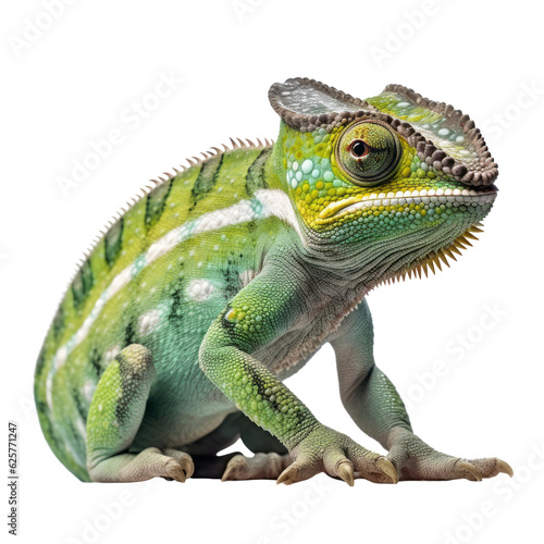 green chameleon isolated on transparent background cutout