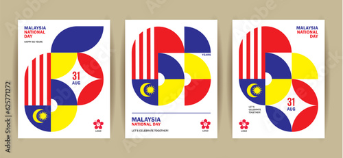 31 August - set of Malaysia Independence Day poster template. Number 66 abstract geometric art base on Malaysia flag colours.