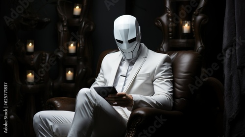 Person in a mask browsing the internet.Using the internet invisibly. Internet security.Generative AI image